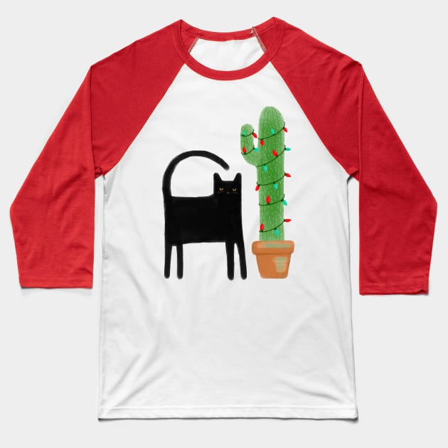 Southwestern Christmas Cat Baseball T-Shirt by KilkennyCat Art